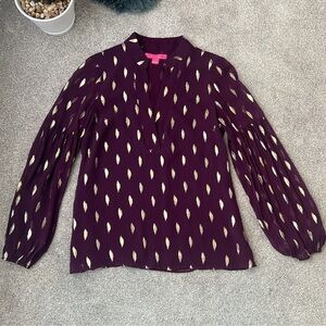 Lilly Pulitzer Silk Tunic Top Size Small Deep Berry with metallic thread 4/6